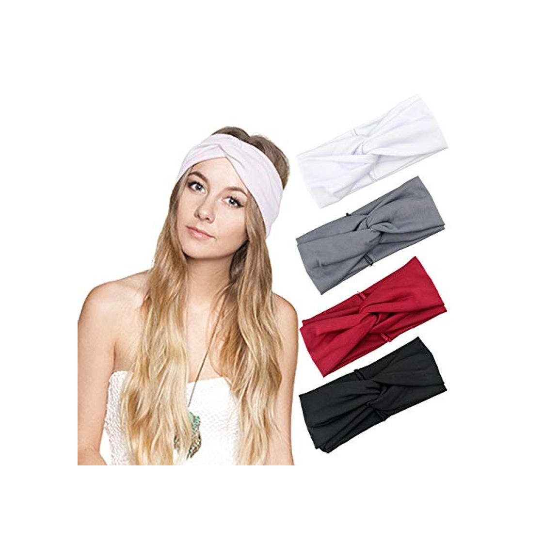 Products DRESHOW 4 Piezas Diadema Para Mujer Turbante Bohemia Elástico Cinta Banda para El Cabello Diadema Accesorios