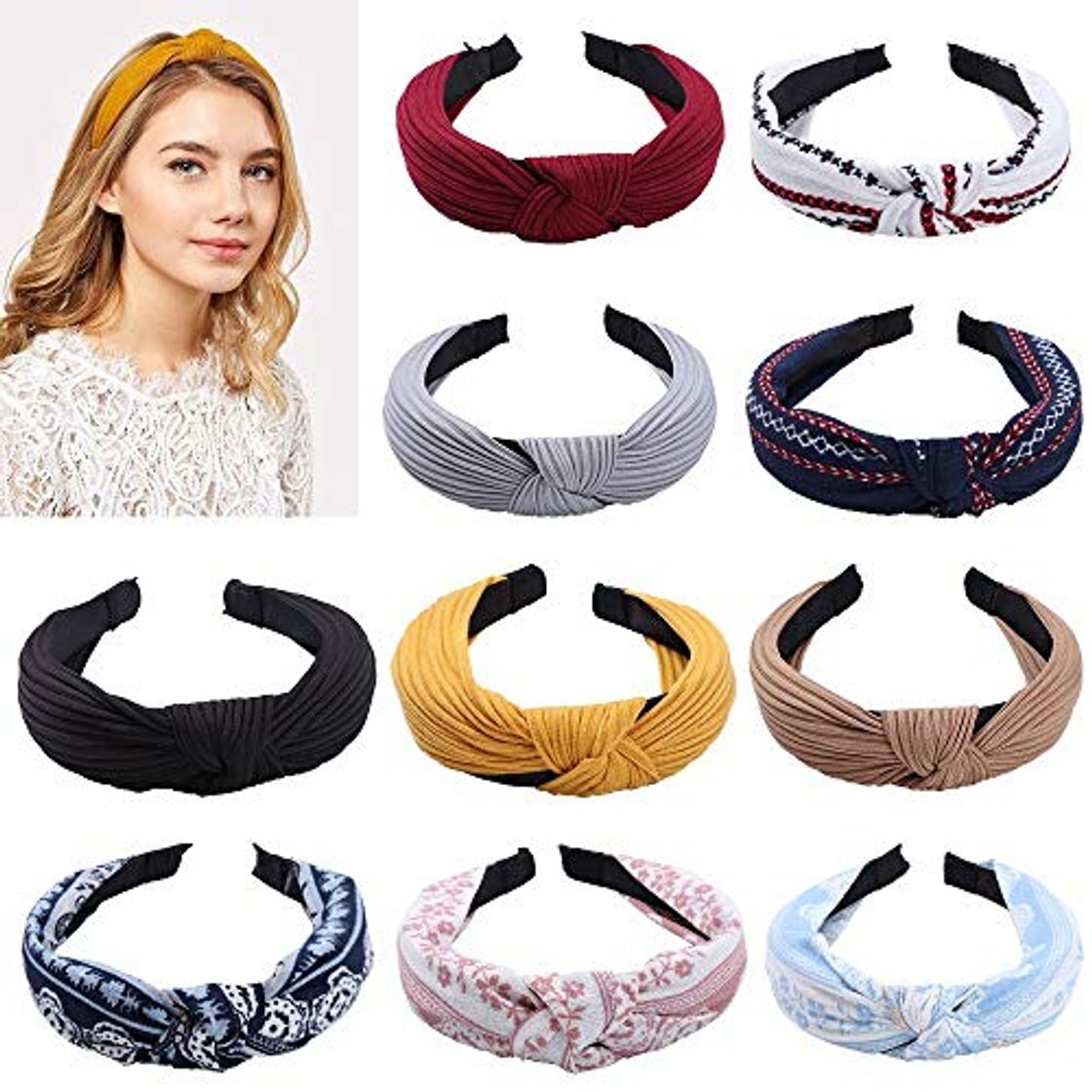 Products 10 piezas diadema elástica para mujer gasa flor diadema impresa nudo de moda diadema diadema