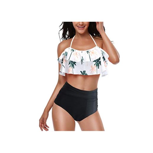 Reciy – Bikini con top y braga de tiro alto para mujer