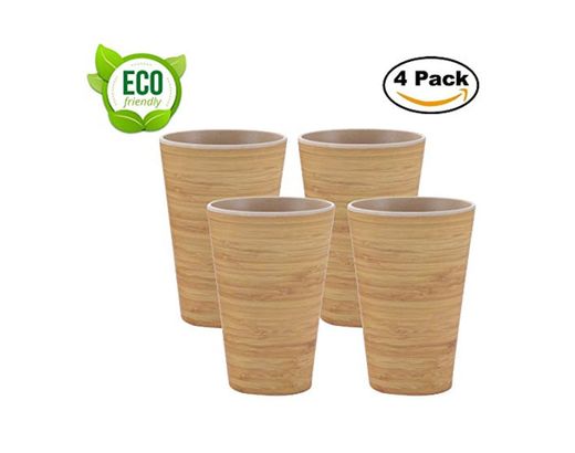 AMTNATURE Set de 4 Vasos de Bambú con capacidad de 350ml
