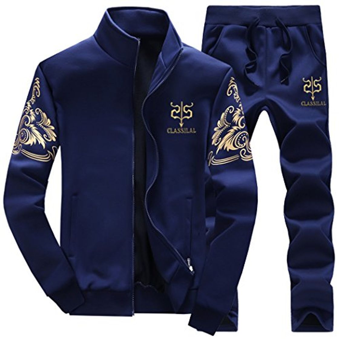 Social Silver_river Hombres Cremallera Chaqueta Pantalones Dos Piezas Bordado Casual Conjuntos Deportivos Invierno Manga Larga Chandal