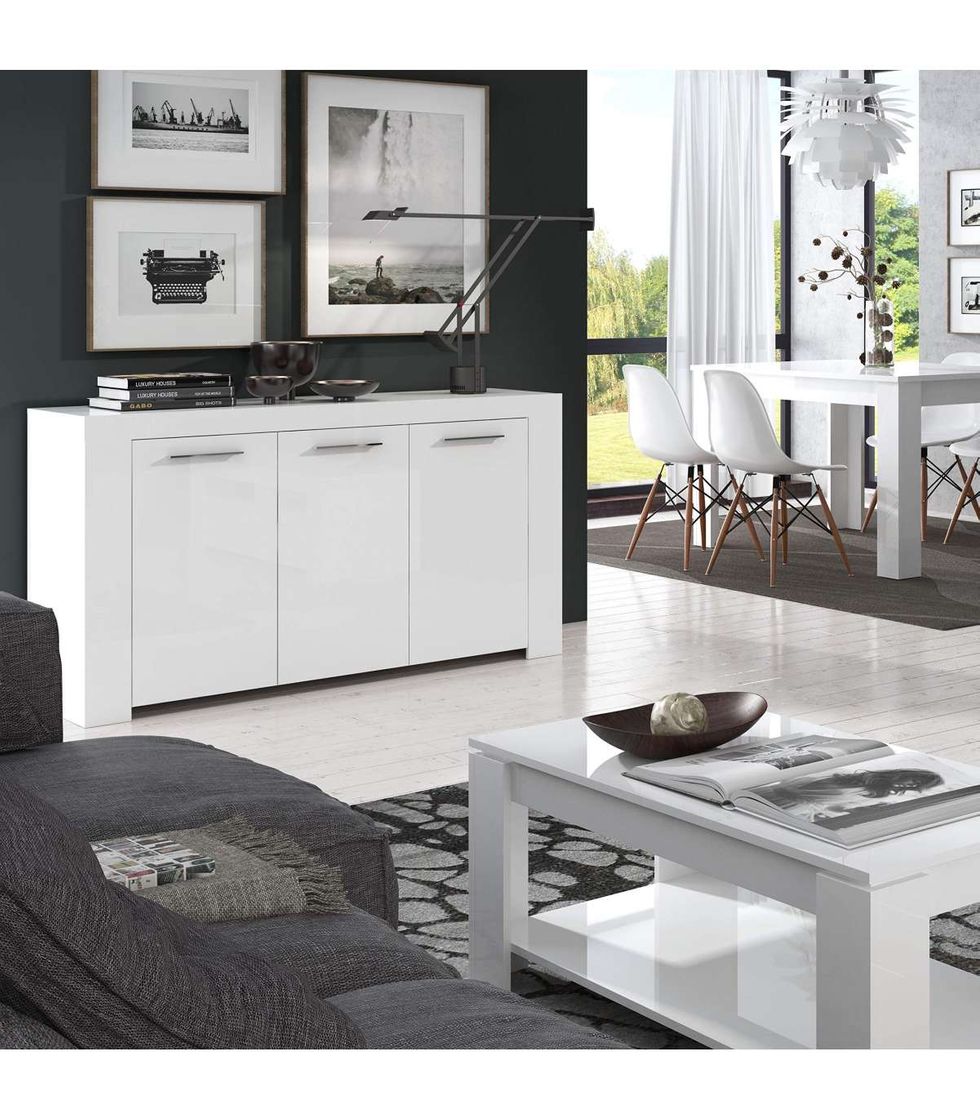 Lugar Habitdesign 006620A - Aparador Buffet Moderno, Armario Auxiliar Comedor, Color Blanco Artik,