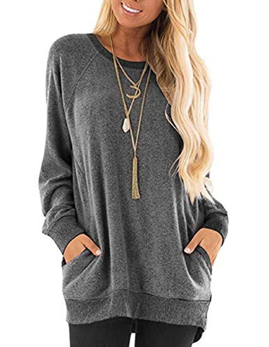 Social Yuson Girl Sudaderas Mujer Ropa Deportiva con Bolsillo Lateral Jersey Mujer Largo Holgado de Manga Larga Casuales Top Mujer con Diseño de Colores Contrastantes