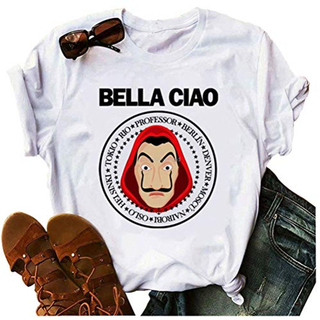 Products La Casa De Papel Camiseta Gráfica para Mujer con Estampado de Alfabeto Divertido Casual Verano Dali