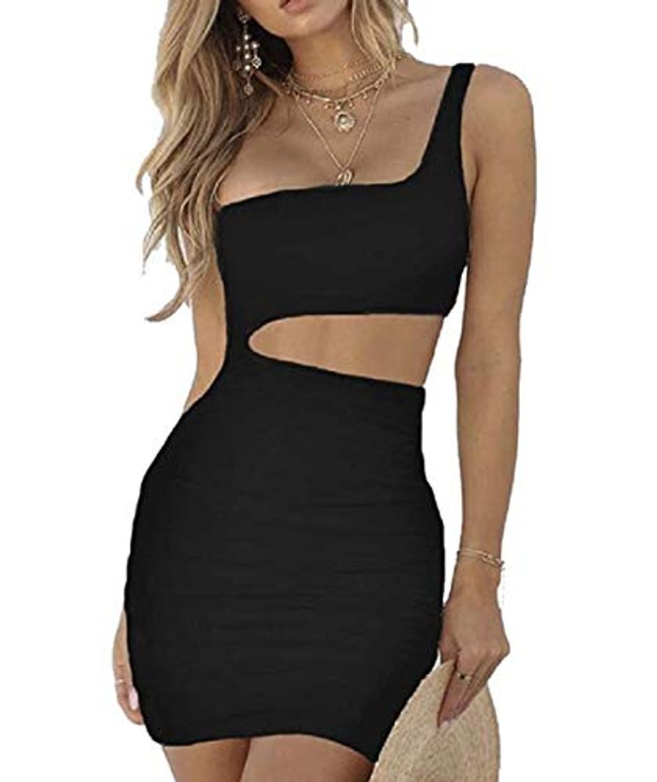 Producto NOBRAND Minivestido De Fiesta De Bodycon Fruncido con Hombros Descubiertos Y Vestidos De Club De Mujer L Negro