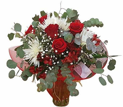 REGALAUNAFLOR-Ramo de 6 rosas rojas naturales y bombones FLORES FRESCAS-ENTREGA EN 24