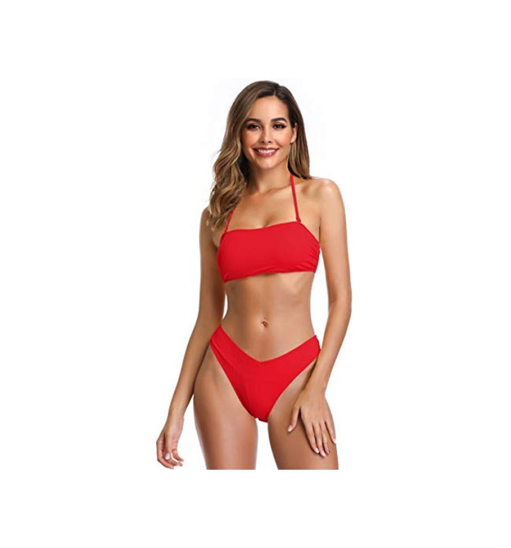 Social SHEKINI Mujer Bikini Top de Tubo Traje de Baño Dividido Cuello Colgando