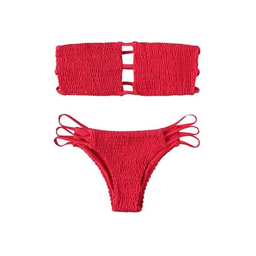 Yuson Girl Mujeres Conjunto De Plunge Bikini Sexy Bandeau Plisado con Triangulo Tanga Cuello Halter Bikini Traje De Baño Sin Tirantes Bañador De Playa 2 Piece Strapless Cintura Alta Bikini Brasileño