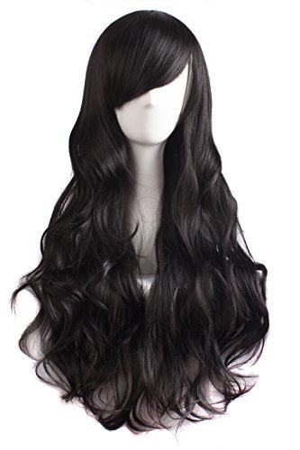 MapofBeauty 70cm/ 28 pulgada Onda larga peluca de pelo rizado completo para