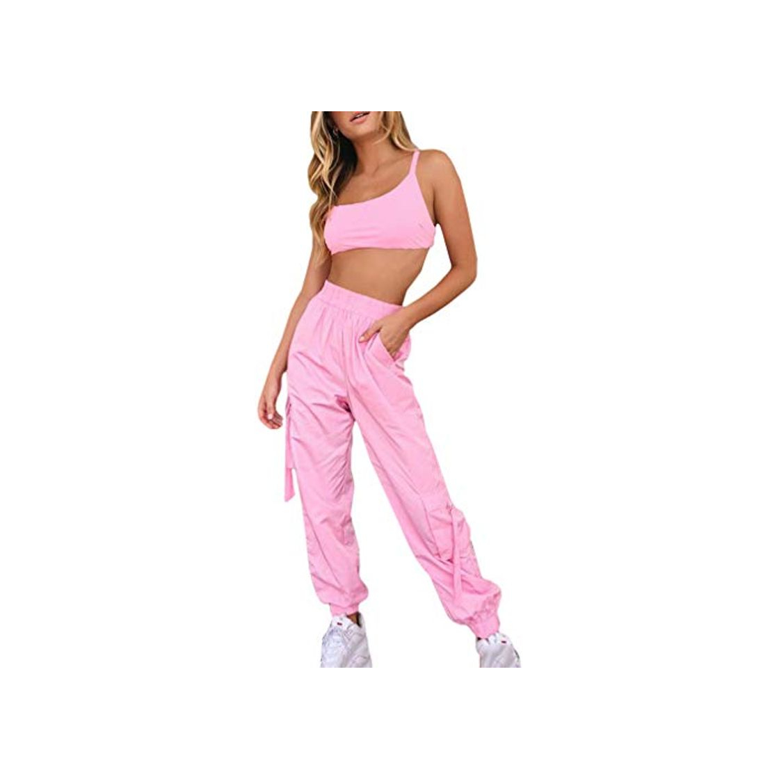 Product Yying Juego de Dos Piezas en Color Rosa Caramelo Conjunto de Top y Pantalones a Juego de Mujeres Conjunto de Joggers y Conjunto de Mujeres Traje Rosado Top de Joggers y Joggers