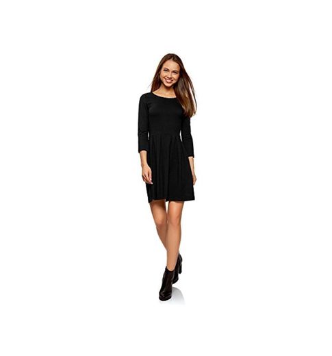 oodji Ultra Mujer Vestido de Punto Entallado, Negro, ES 34