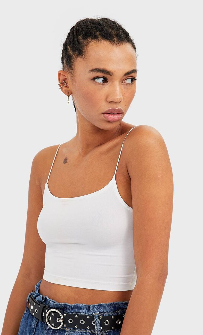 Social Crop top alças finas Azul