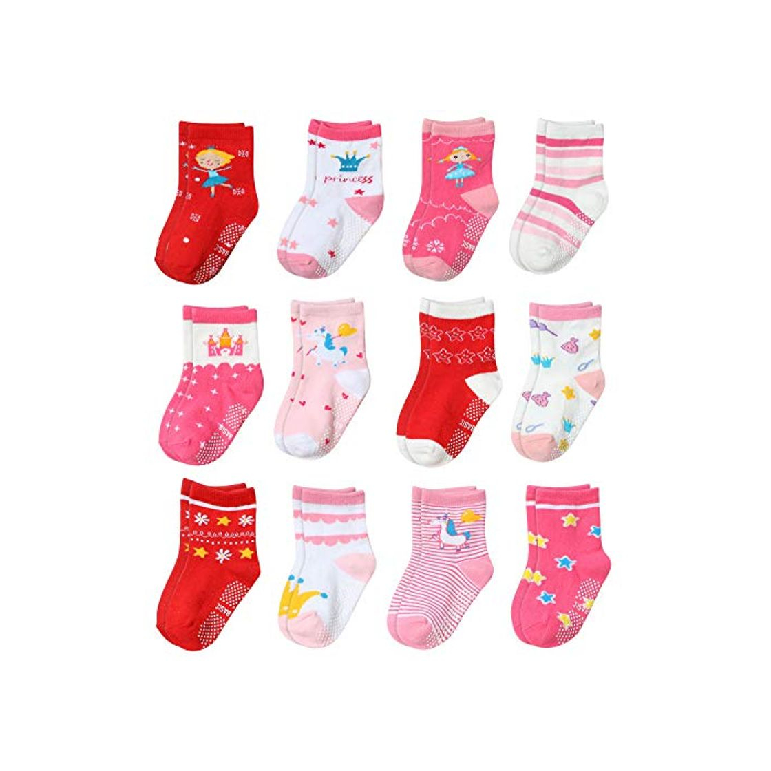 Fashion Yafane 12 Pares de Calcetines Antideslizantes para Niños Pequeños Infantil Recién Nacido