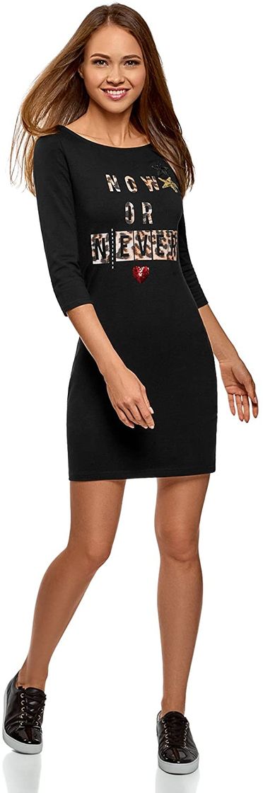 Producto oodji Ultra Mujer Vestido Holgado de Punto, Negro, ES 36