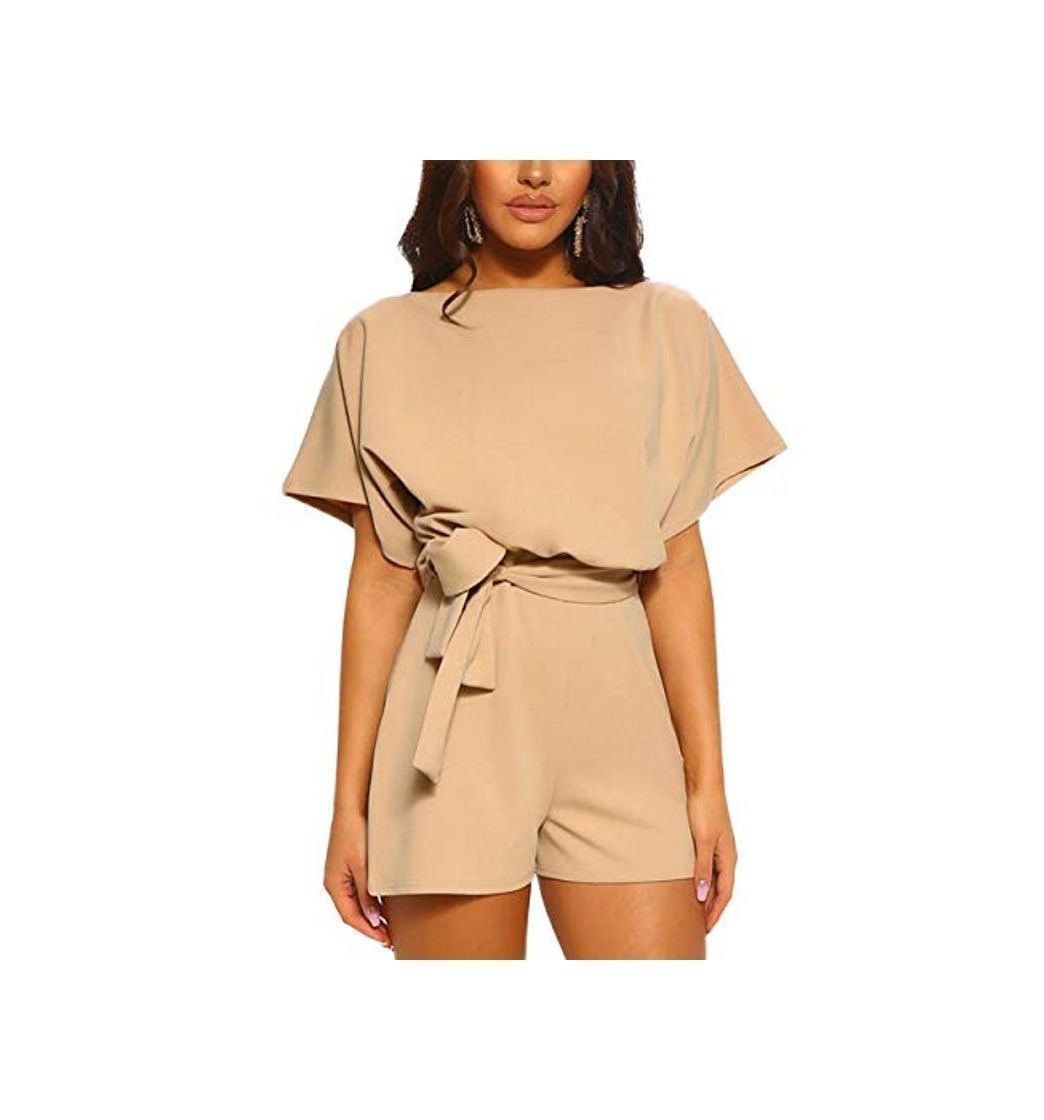 Social FeelinGirl Mono Corto para Mujer de Talle Alto Escote Traje de Pantalón