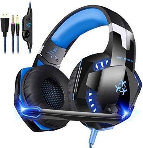 Cocoda Cascos Gaming, Auriculares Gaming para PC/computadora, Auriculares estéreo con micrófono, Luz