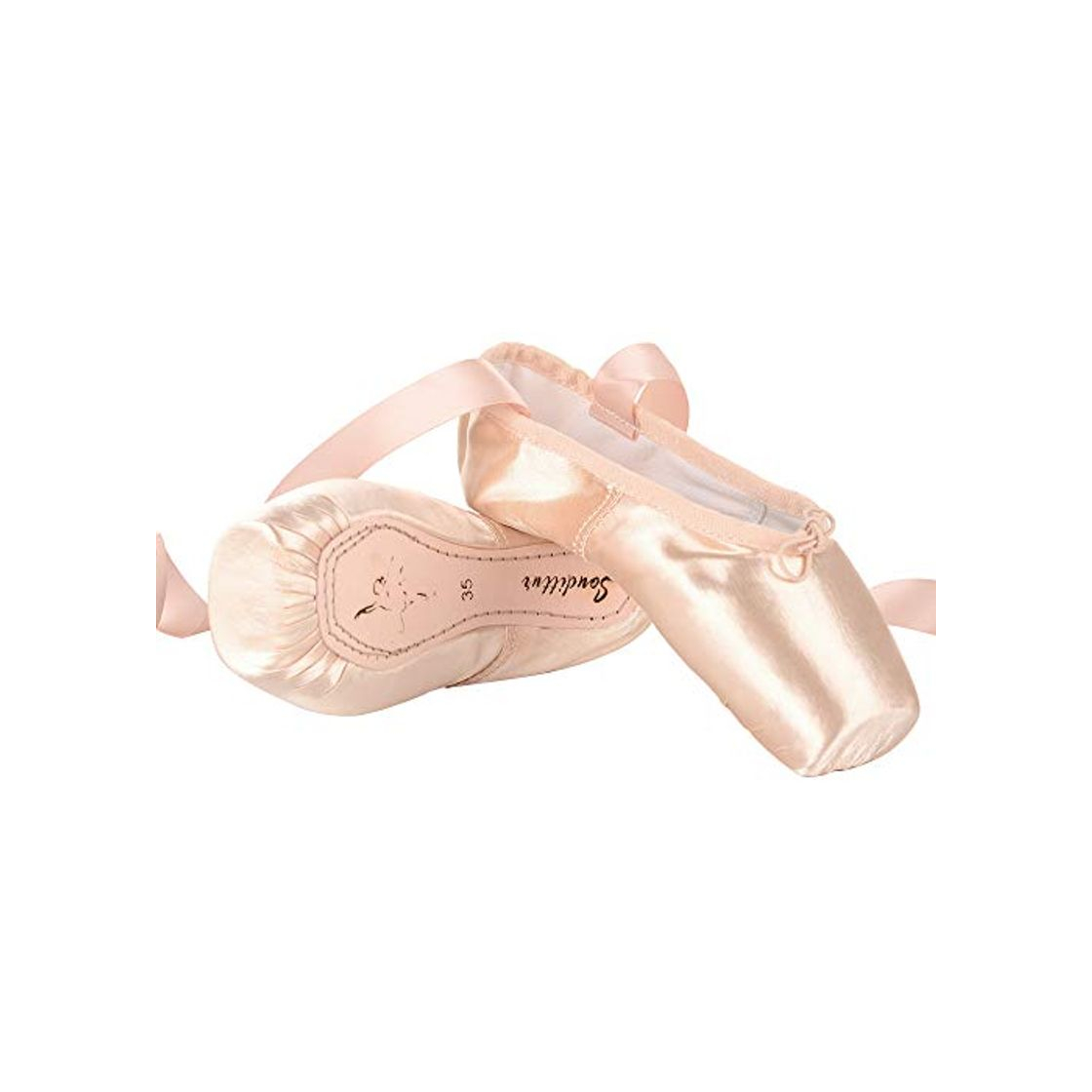 Product Soudittur Zapatillas de Ballet de Punta Pointe Zapatos Satén con Puntera de Gel de Silicona y Cintas para Niñas Rosa EU 38