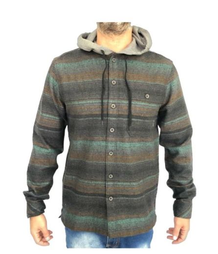 Camisa BillaBong Reta Capuz Verde Cinza