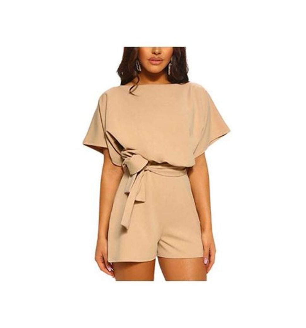 Social FeelinGirl Mono Corto para Mujer de Talle Alto Escote Traje de Pantalón