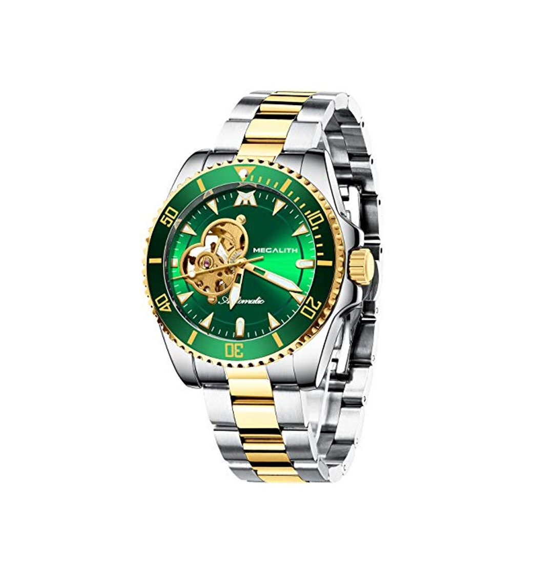 Producto MEGALITH Relojes Hombre Relojes de Pulsera Automatico Esqueleto Mecánico Militar Elegante Oro Acero Reloj Hombres Negro Impermeable Clasicos Analogico