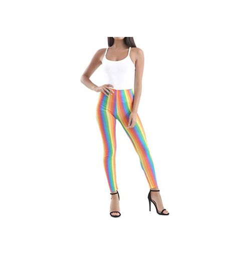 Islander Fashions Damas Rainbow Striped Leggings para Mujer Payaso Orgullo Gay Desfile