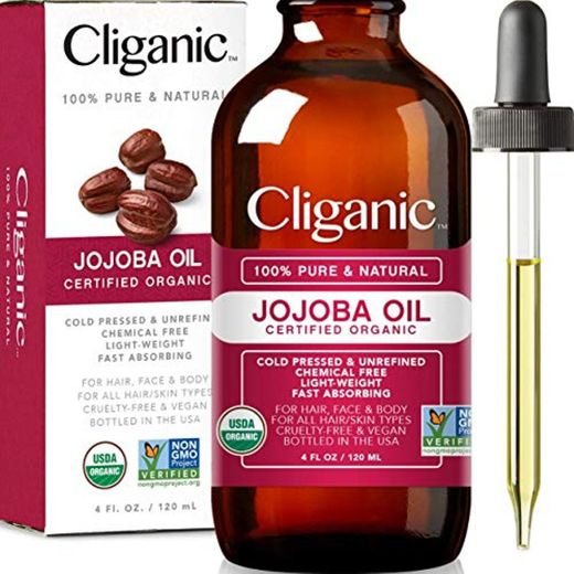 Cliganic Aceite de Jojoba Bio, 100% Puro Ecologico (120ml) prensado en frio,