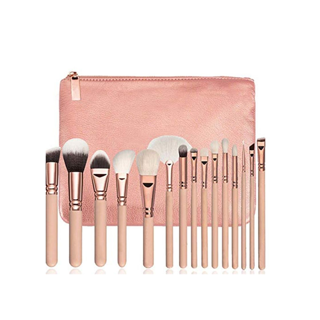 Product Llxhg 15Pcs Pinceles De Maquillaje Blanco Set Foundation Powder Blush Highlighter Sombra De Ojos Brush Premium Eye Makeup Brush Professional Pink