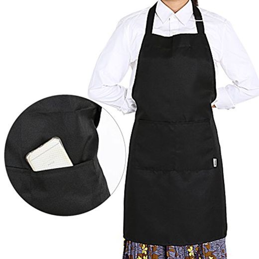GWHOLE Delantal Cocina Impermeables con 2 Bolsillos Negro