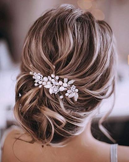 Unicra Silver Wedding Crystal Hair Vines Flor Hoja Tocados Accesorios para el cabello para la novia