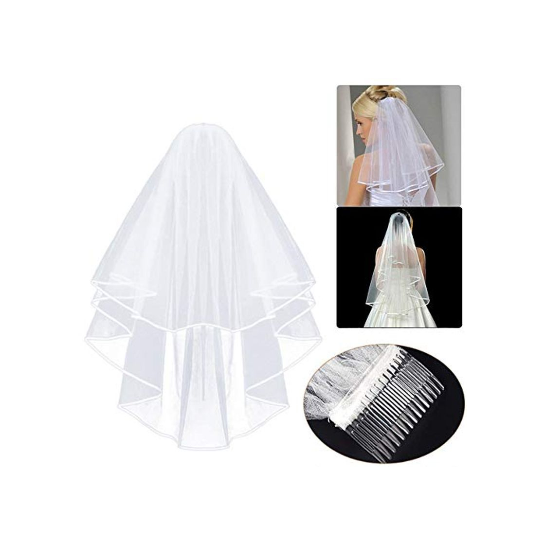 Producto Nuluxi Velo de Ducha Nupcial Blanco Nupcial Velo de Novia con Peine Blanca Mantilla Tocado de Velo de Novia Blanco Utilizar para Novias Bodas Despedidas de Solteros Accesorios de Foto de la Boda Etc