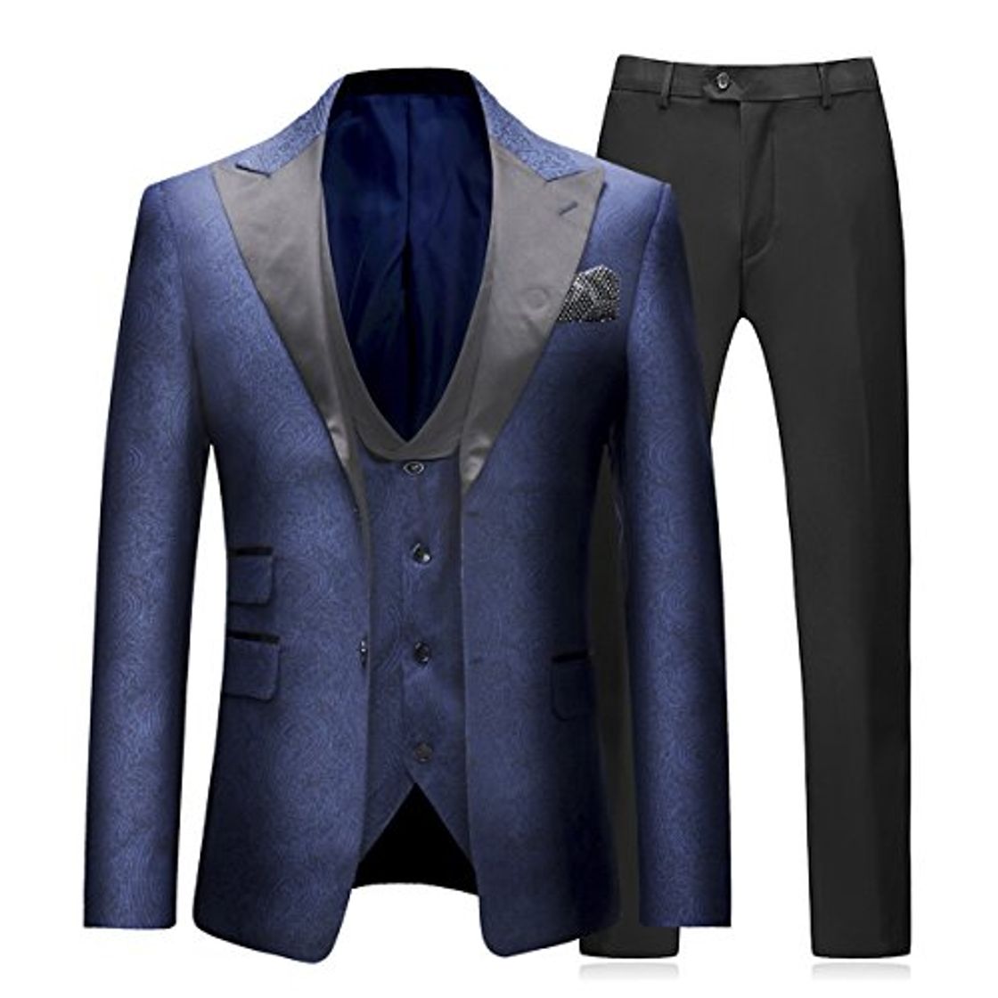 Product Sliktaa Trajes para Hombre 3 Piezas Slim Fit Boda Formal Traje de Cena Negro Azul Marino Vino Rojo Un botón con Muesca Solapa Esmoquin Blazer Chaqueta Chaqueta y Pantalones