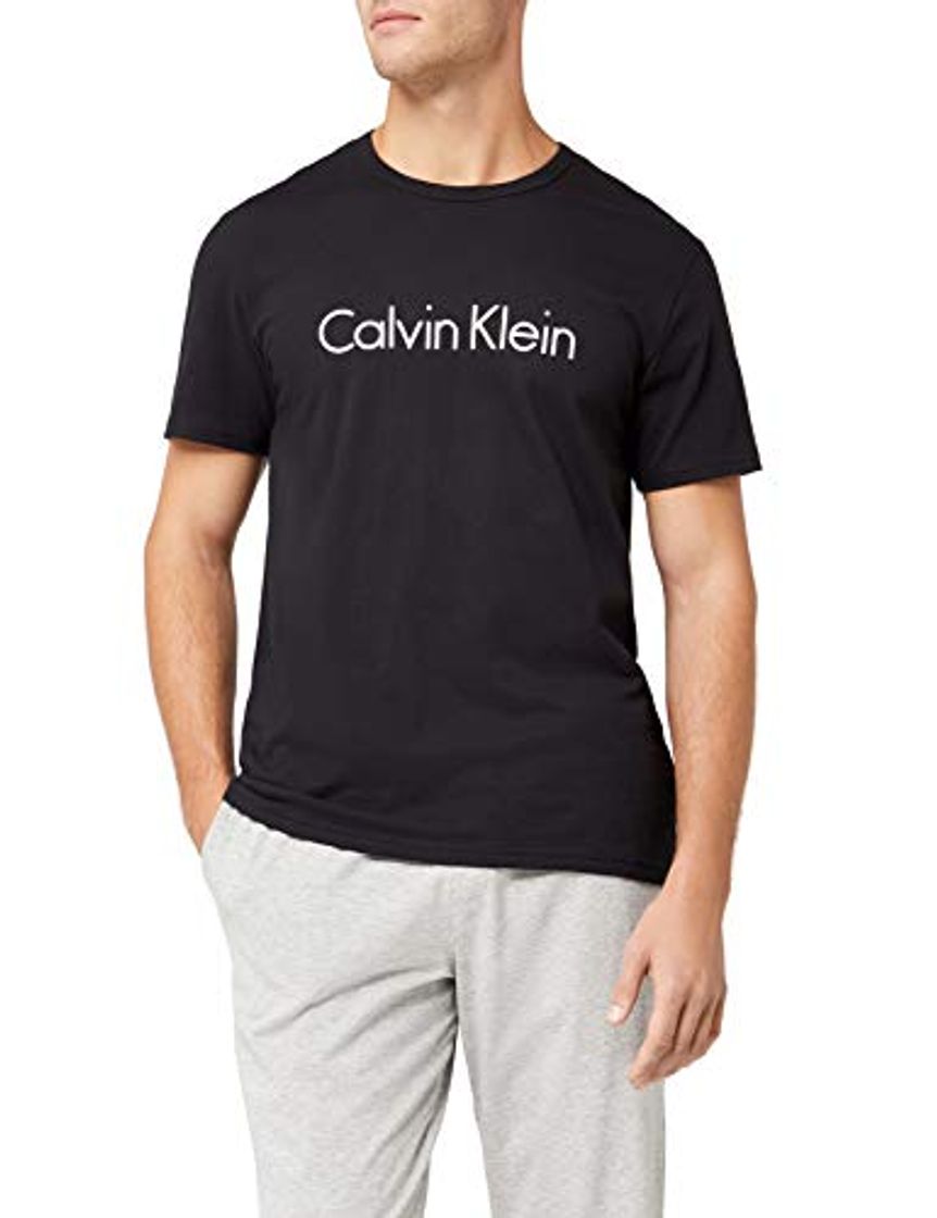 Moda Calvin Klein Comfort Cotton - S/S Crew Neck-Camiseta de Pijama Hombre, Negro