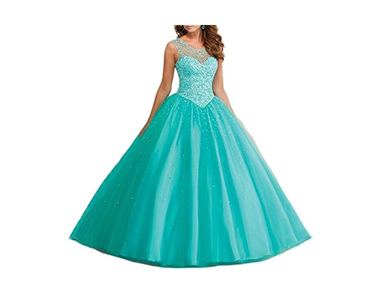 Product XUYUDITA Vestidos de Baile Tulle larga Perlas Sheer Neckline Quinceanera vestidos de