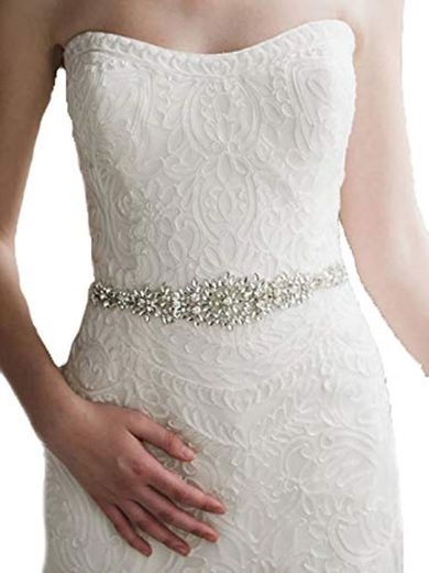 Unicra Vestido de novia Cinturón Faja de diamantes de imitación Blanco con cinta Accesorios de vestir para novia