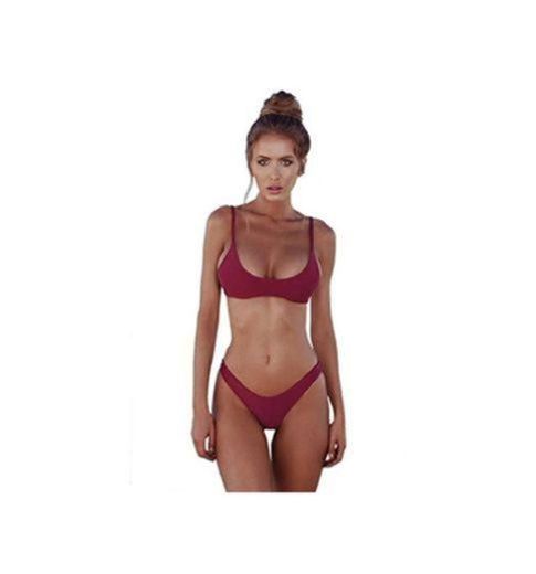 heekpek Bikinis Mujer 2019 Brasileños Bañador Ropa de Baño Push Up Dos Piezas con Relleno Traje de Baño de Tubo Color Liso