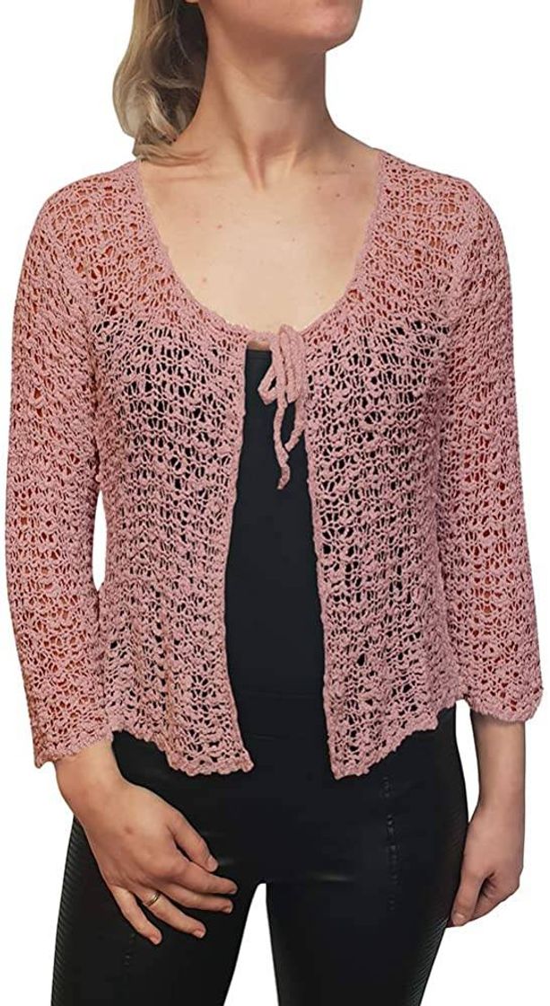 Moda Mimosa Mujer Crochet Popcorn Bolero Liso de Encaje Elastico 