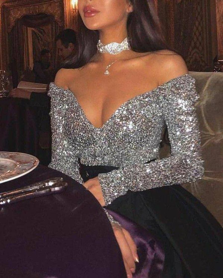 Moda Sexy off shoulder sequined top