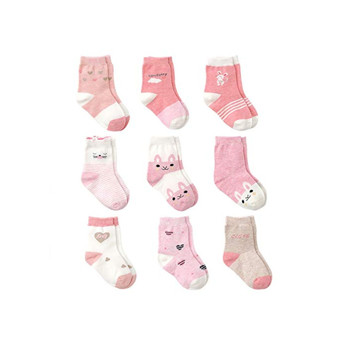 Social Cotton Coming Rosa Algodón Niñas Calcetines Bebé,9 Pares Lindo adj. Bebé Calcetines