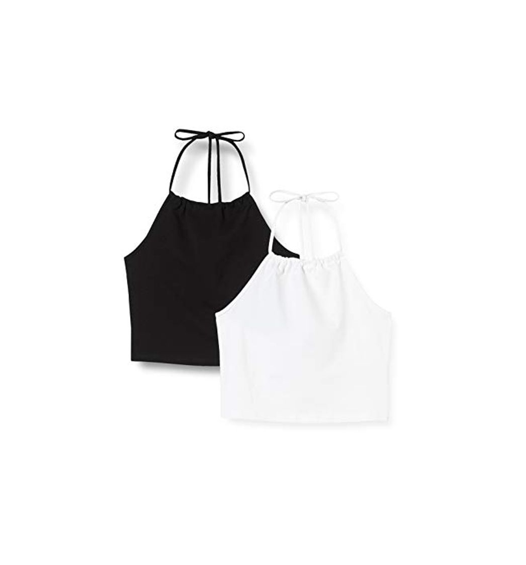 Moda Urban Classics Oberteil Ladies Cropped Neckholder Top 2-Pack Camiseta, Black