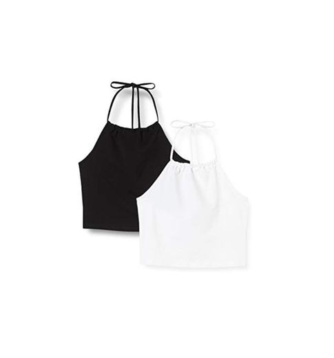 Urban Classics Oberteil Ladies Cropped Neckholder Top 2-Pack Camiseta, Black