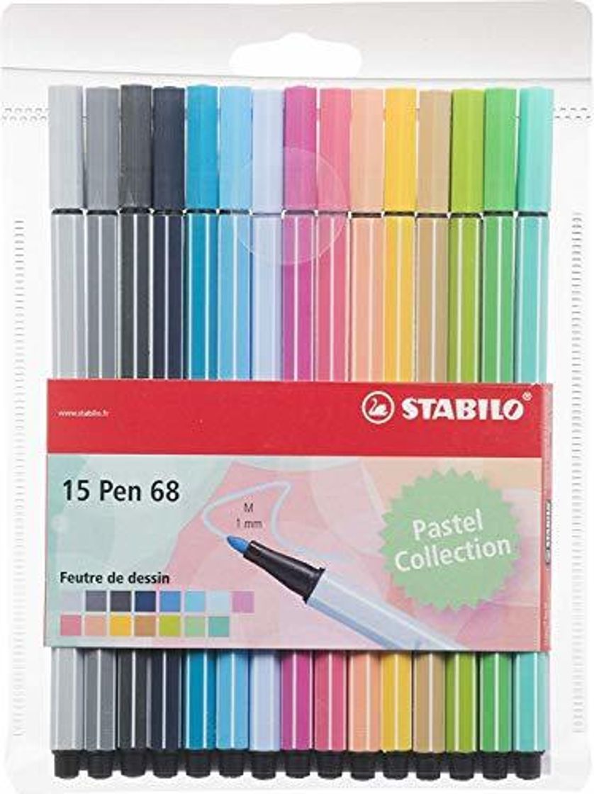 Social Stabilo Pen 68 - Estuche de 15 rotuladores de punta media (colores pastel)