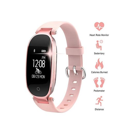 Pulsera Monitor de Actividad Pulsómetro y Podómetro para Mujeres Impermeable IP67, con