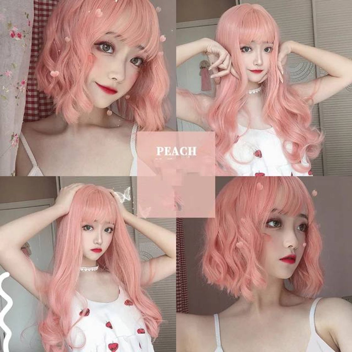 Peluca Rosa largo ondulado con flequillo Cosplay