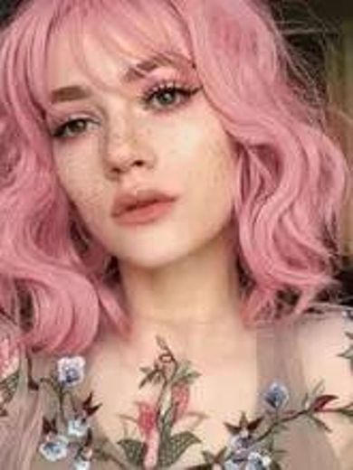 Peluca corta color rosa
