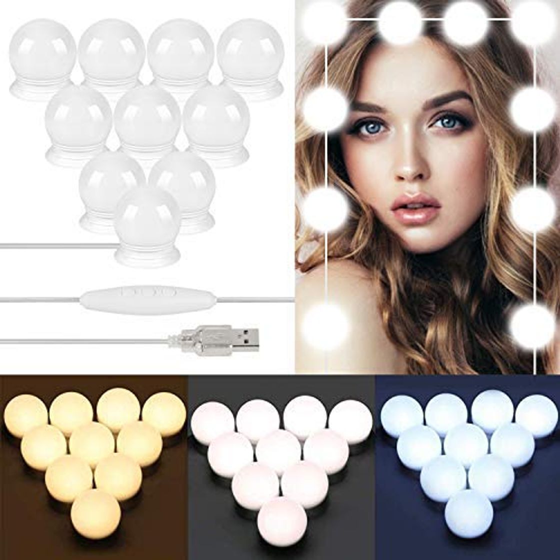 Productos LONK Luces para Espejo Maquillaje 10 Bombillas LED 3000K