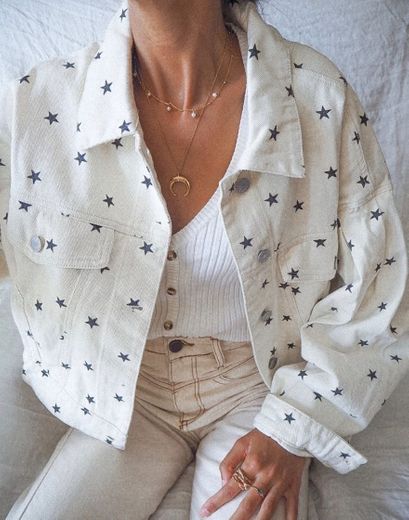 Loavies white denim star print jacket