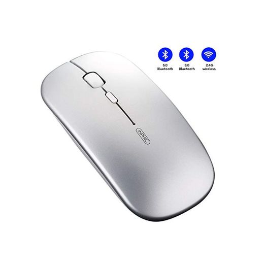 Ratón Bluetooth, Ratón inalámbrico Bluetooth recargable silencioso de tres modos (BT5.0/ 3.0