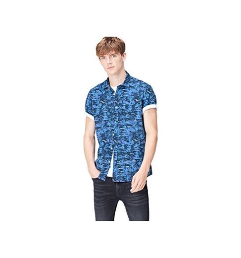 Marca Amazon - find. Camisa Hombre, Azul