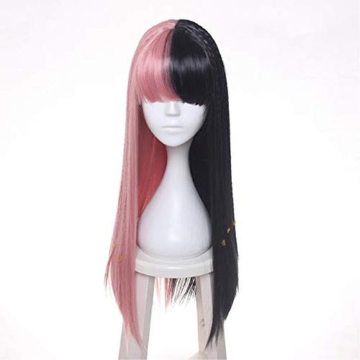 Ccutoo Femenino Melanie Martinez Sintético Medio Negro y Rosa 8 Pequeñas trenzas Cabello Cosplay Disfraz Pelucas Resistencia al calor Fibra 30 pulgadas Muli Color