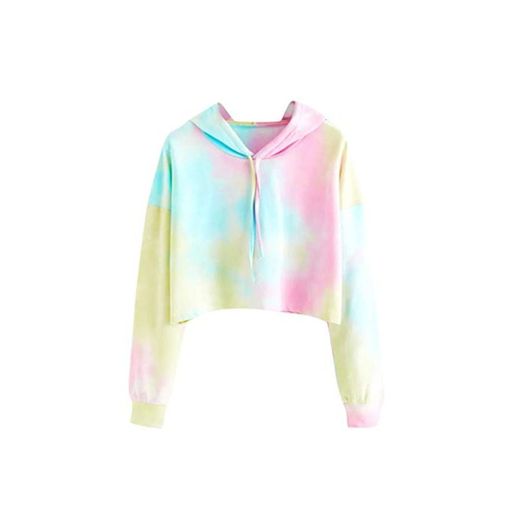 Sudaderas con Capucha Cortas Mujer Tumblr Rainbow Estampado Camiseta de Manga Larga